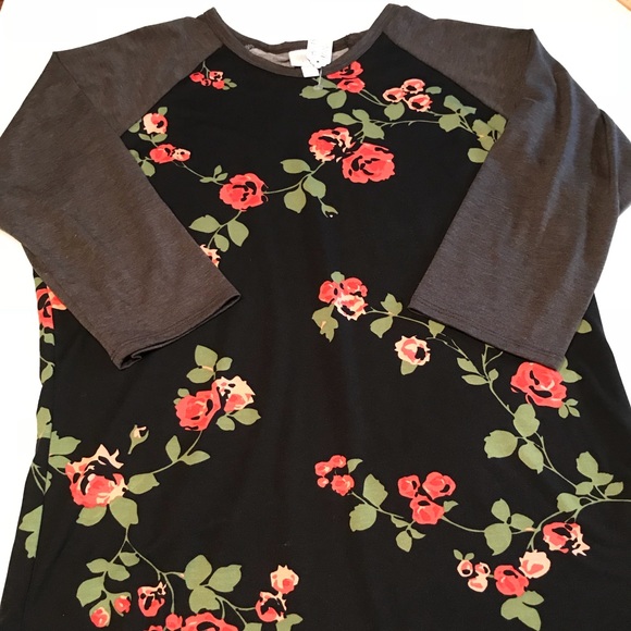 LuLaRoe Tops - Lularoe Randy XL Black Red Roses Gray Sleeves